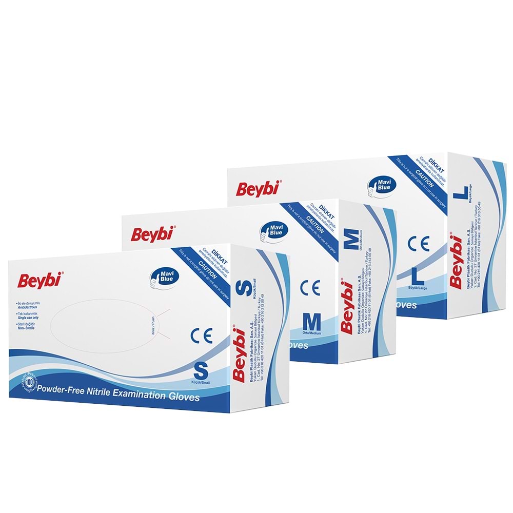 Beybi İş Eldiveni - Nitril Mavi Pudrasız - 7