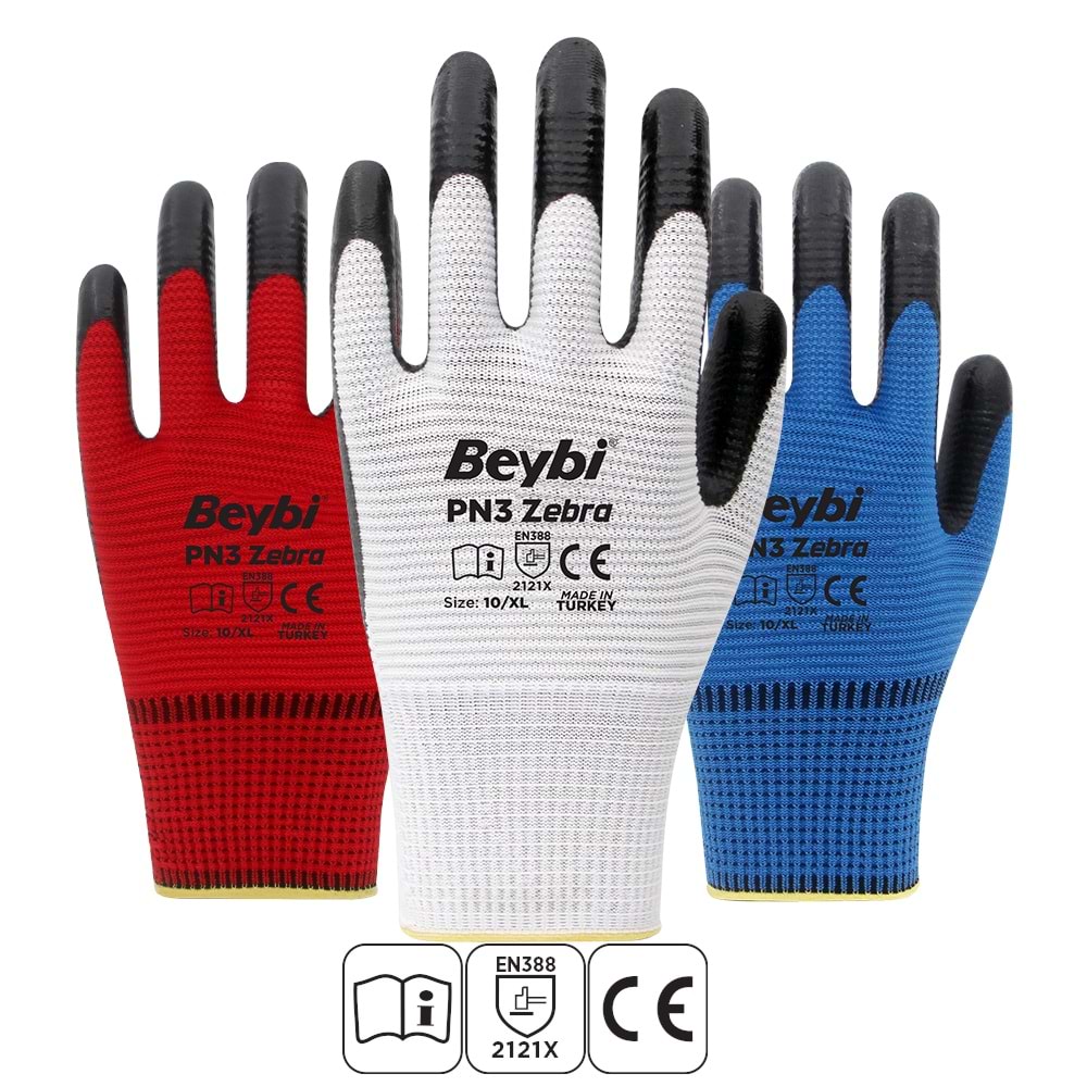 Beybi İş Eldiveni - Pn3 Zebra - Kırmızı - 10