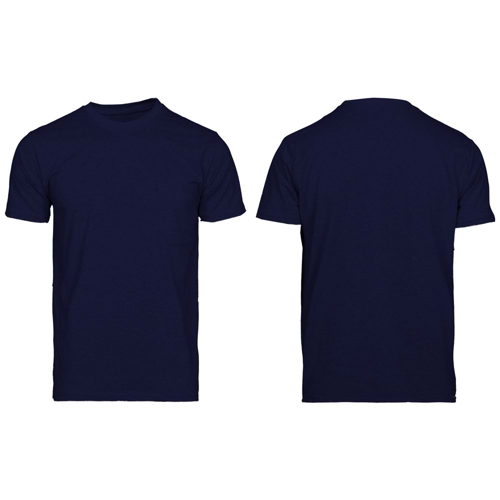 T-shirt - Bisiklet Yaka Penye Suprem Kısa Kol Ense Biyeli Lacivert - TPB201 - L