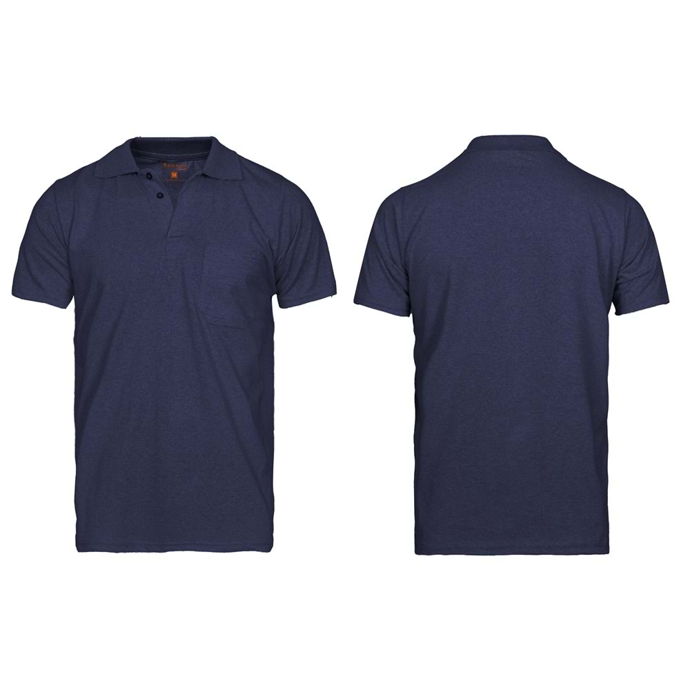 T-shirt - Polo Yaka Suprem Kısa Kol Cepli Lacivert - TOP401 - L