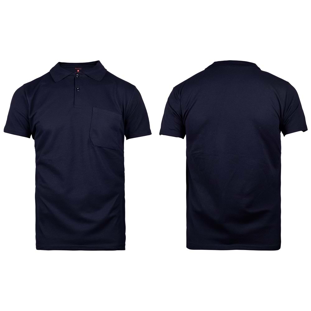 T-shirt - Polo Yaka Penye Lacost Uni Kısa Kol Cepli Lacivert - TLP701 - L