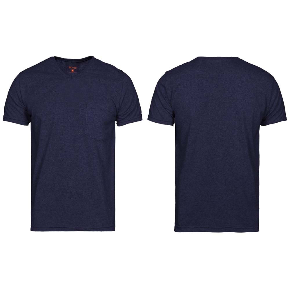 T-shirt - V Yaka Uni Suprem Kısa Kol Cepli Lacivert - TUV201 - M