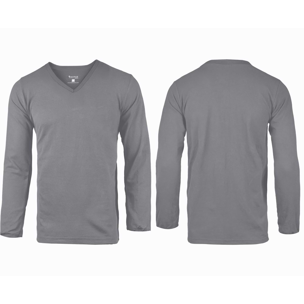T-shirt - V Yaka Uzun Kol Cepli Gri - TOV252 - M