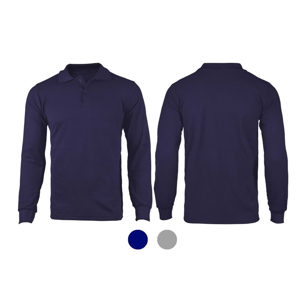 T-shirt TPU01 Polo Yaka Uzun Kol - Lacivert - L