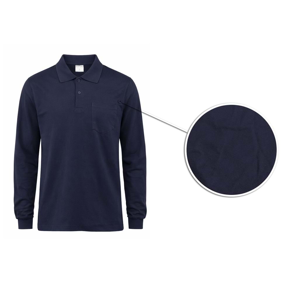 T-shirt TPU01 Polo Yaka Uzun Kol - Lacivert - S
