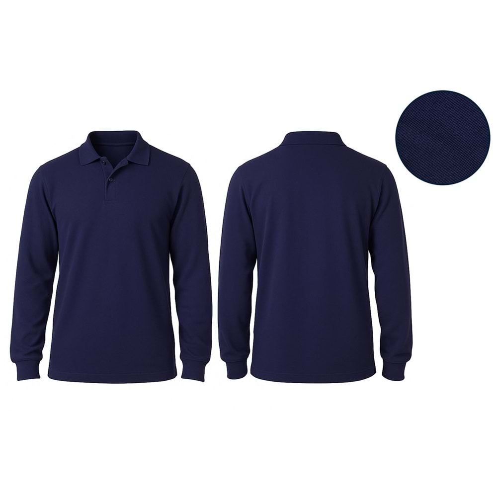 T-shirt TPU10 Polo Yaka Uzun Kol - Lacivert - M