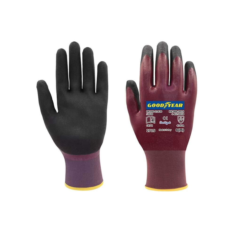 Goodyear İş Eldiveni - 2715(45-527) Tam Kaplı Sanding Bordo - 8