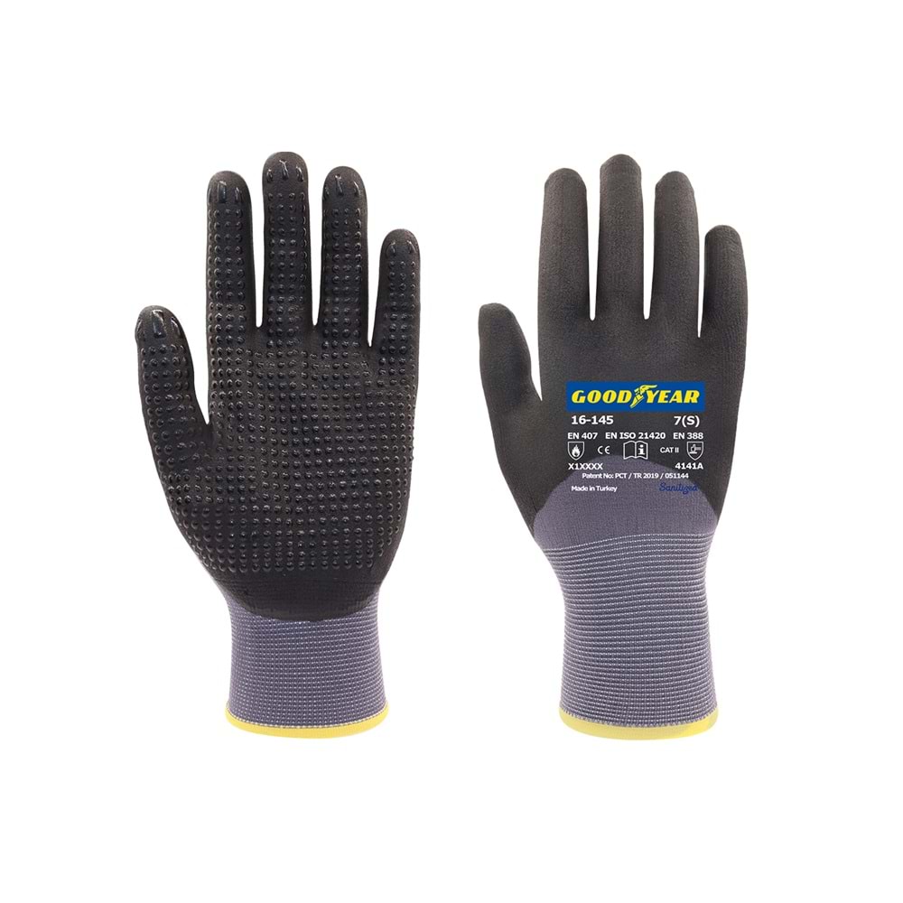 Goodyear İş Eldiveni - 16-145 3/4 Kap. Dotlu Siyah - 10