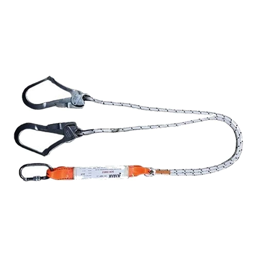Karam Çift Kol Şok Emicili Lanyard Statik Halatlı Karabinalı Büyük Kancalı - KA 341