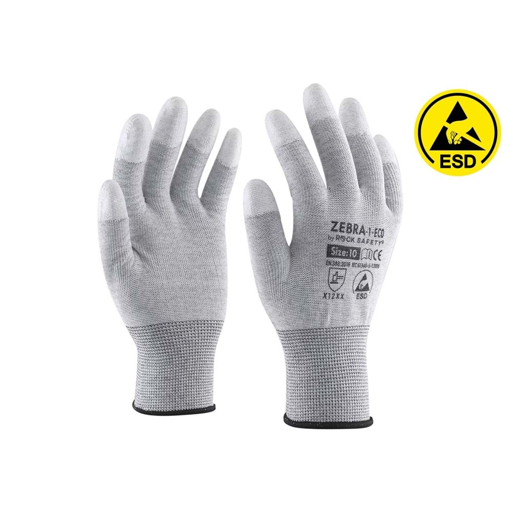 Rock Safety İş Eldiveni - Zebra-Eco Parmak Ucu Kaplı Esd - 9