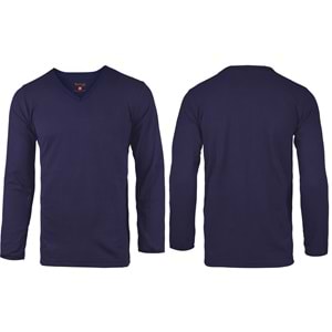 T-shirt - V Yaka Rejenere Suprem Uzun Kol Cepli Lacivert - TOV251