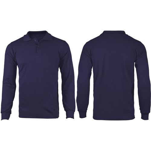 T-shirt - Polo Yaka Pike Uzun Kol Lacivert - TOP451