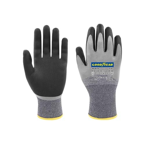 Goodyear İş Eldiveni - 45-675 D Kesilmez Crotchlu San. Çift Kap. 3/4 Gri