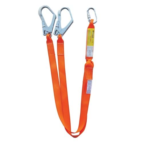 Karam Çift Kol Şok Emicili Lanyard Kolon Halatlı Karabinalı Büyük Kancalı - KA 361