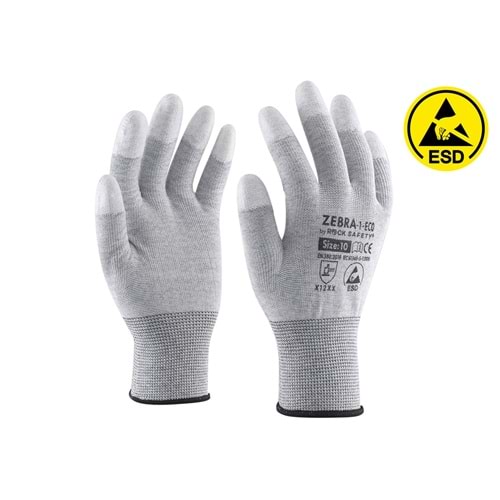 Rock Safety İş Eldiveni - Zebra-Eco Parmak Ucu Kaplı Esd