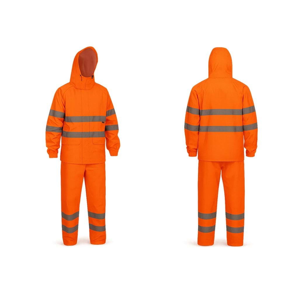 Yağmurluk Oxford Reflektörlü Takım - Turuncu - XL