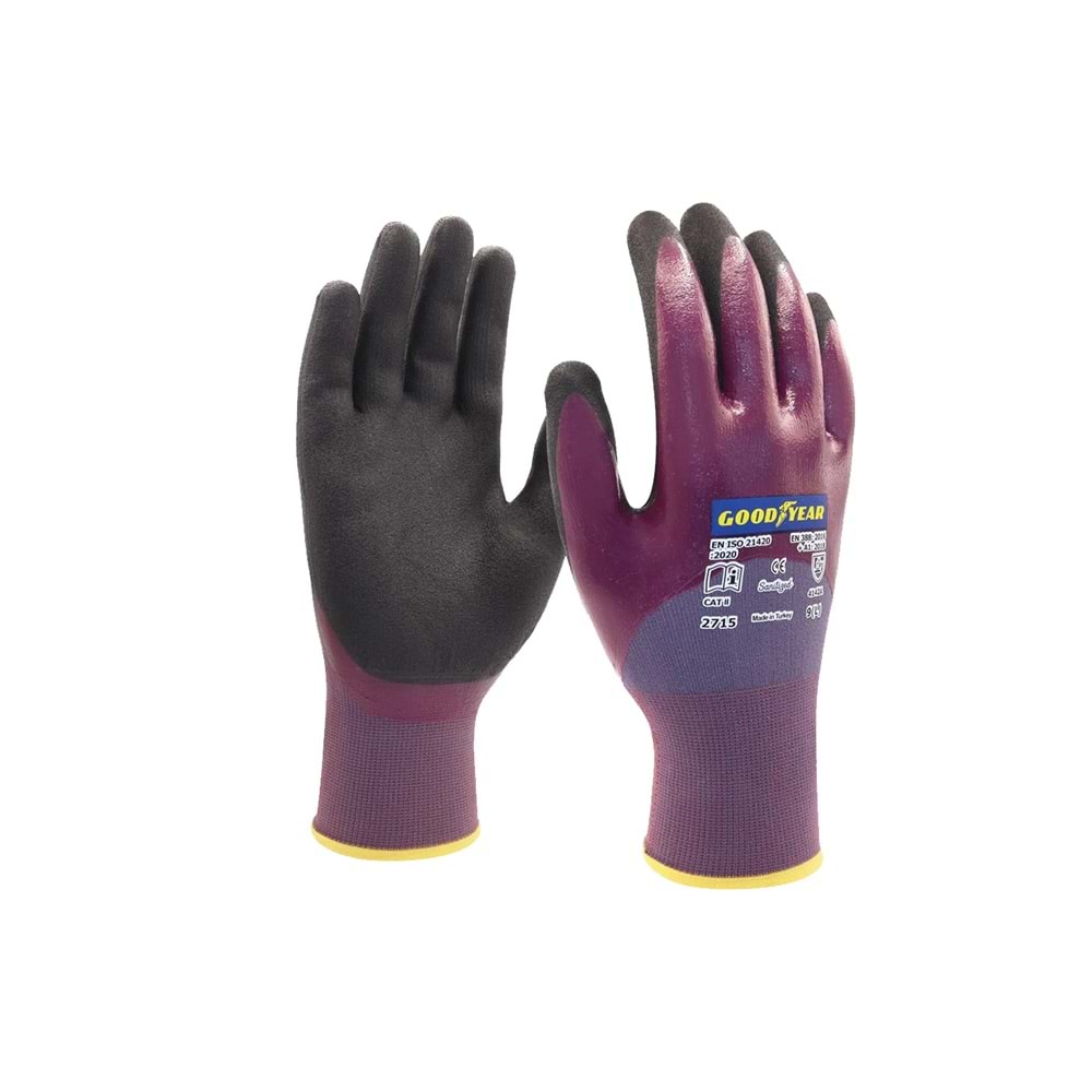 Goodyear İş Eldiveni - 2715(45-525) Sanding Çift Kaplı 3/4 Bordo - 9